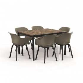 Masa de gradina, plastic, Keter, pentru 6 persoane, colectia Porto, culoare bej, cadru metalic, dimensiuni 159x95x75 cm