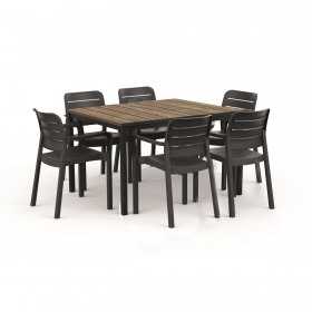 Masa de gradina, plastic, Keter, pentru 6 persoane, colectia Porto, culoare bej, cadru metalic, dimensiuni 159x95x75 cm