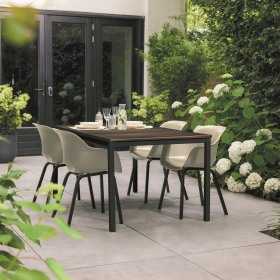 Masa de gradina, plastic, Keter, pentru 6 persoane, colectia Porto, culoare maro nuc, cadru metalic, dimensiuni 159x95x75 cm
