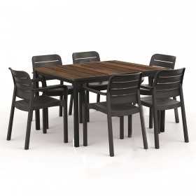 Masa de gradina, plastic, Keter, pentru 6 persoane, colectia Porto, culoare maro nuc, cadru metalic, dimensiuni 159x95x75 cm