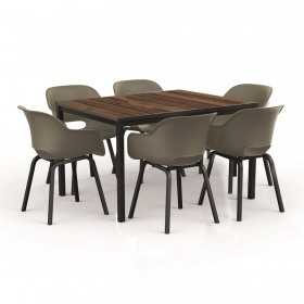 Masa de gradina, plastic, Keter, pentru 6 persoane, colectia Porto, culoare maro nuc, cadru metalic, dimensiuni 159x95x75 cm