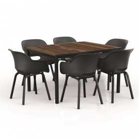Masa de gradina, plastic, Keter, pentru 6 persoane, colectia Porto, culoare maro nuc, cadru metalic, dimensiuni 159x95x75 cm