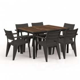 Masa de gradina, plastic, Keter, pentru 6 persoane, colectia Porto, culoare maro nuc, cadru metalic, dimensiuni 159x95x75 cm
