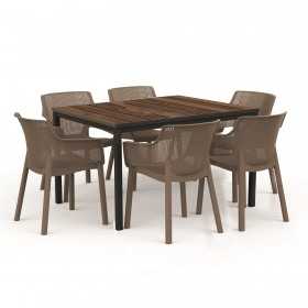 Masa de gradina, plastic, Keter, pentru 6 persoane, colectia Porto, culoare maro nuc, cadru metalic, dimensiuni 159x95x75 cm