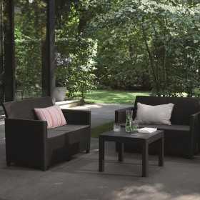 Set mobilier gradina si terasa, imitatie ratan, Keter Marie, cu masuta Orlando, 2 fotolii, 1 canapea, 4 locuri, culoare grafit, rezistent UV si intemperii, usor de asamblat