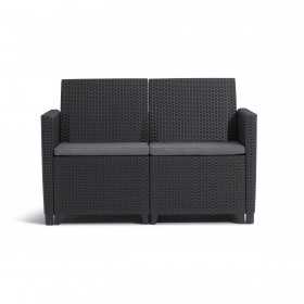 Set mobilier gradina si terasa, imitatie ratan, Keter Marie, cu masuta Orlando, 2 fotolii, 1 canapea, 4 locuri, culoare grafit, rezistent UV si intemperii, usor de asamblat