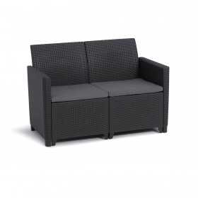 Set mobilier gradina si terasa, imitatie ratan, Keter Marie, cu masuta Orlando, 2 fotolii, 1 canapea, 4 locuri, culoare grafit, rezistent UV si intemperii, usor de asamblat