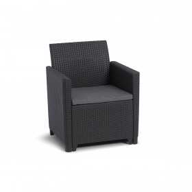Set mobilier gradina si terasa, imitatie ratan, Keter Marie, cu masuta Orlando, 2 fotolii, 1 canapea, 4 locuri, culoare grafit, rezistent UV si intemperii, usor de asamblat