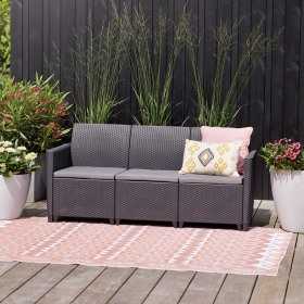 Set mobilier de gradina, grafit, polipropilena, Keter Marie, pentru terasa, fara masa, 1 canapea, 2 fotolii, aspect ratan, rezistent UV