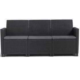 Set mobilier de gradina, grafit, polipropilena, Keter Marie, pentru terasa, fara masa, 1 canapea, 2 fotolii, aspect ratan, rezistent UV
