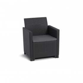 Set mobilier de gradina, grafit, polipropilena, Keter Marie, pentru terasa, fara masa, 1 canapea, 2 fotolii, aspect ratan, rezistent UV