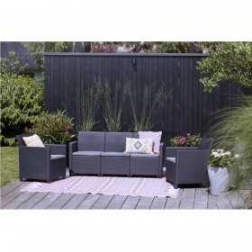 Set mobilier de gradina, grafit, polipropilena, Keter Marie, pentru terasa, fara masa, 1 canapea, 2 fotolii, aspect ratan, rezistent UV