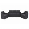 Set mobilier de gradina, grafit, polipropilena, Keter Marie, pentru terasa, fara masa, 1 canapea, 2 fotolii, aspect ratan, rezistent UV 