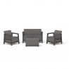 Set mobilier de terasa, aspect iuta, Keter Scandi, pentru gradina sau foisor, cu masuta depozitare, 1 canapea, 2 fotolii, 4 locuri, culoare grafit, rezistent UV 
