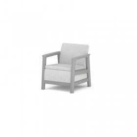 Set mobilier de terasa, aspect iuta, Keter Scandi, pentru gradina sau foisor, cu masuta depozitare, 1 canapea, 2 fotolii, 4 locuri, culoare gri, rezistent UV