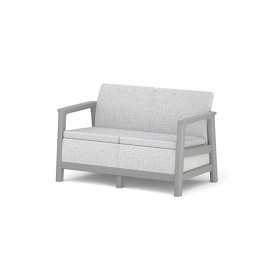 Set mobilier de terasa, aspect iuta, Keter Scandi, pentru gradina sau foisor, cu masuta depozitare, 1 canapea, 2 fotolii, 4 locuri, culoare gri, rezistent UV