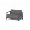 Set mobilier de terasa, aspect iuta, Keter Scandi, pentru gradina sau foisor, cu masuta depozitare, 1 canapea, 2 fotolii, 4 locuri, culoare grafit, rezistent UV 