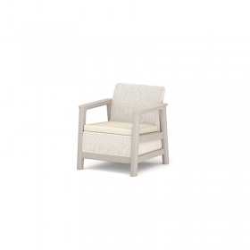 Set mobilier de terasa, aspect iuta, Keter Scandi, pentru gradina sau foisor, cu masuta depozitare, 1 canapea, 2 fotolii, 4 locuri, culoare bej, rezistent UV