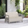 Set mobilier de terasa, aspect iuta, Keter Scandi, pentru gradina sau foisor, cu masuta depozitare, 1 canapea, 2 fotolii, 4 locuri, culoare bej, rezistent UV 