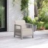 Set mobilier de terasa, aspect iuta, Keter Scandi, pentru gradina sau foisor, cu masuta depozitare, 1 canapea, 2 fotolii, 4 locuri, culoare bej, rezistent UV 