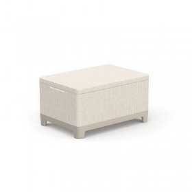 Set mobilier de terasa, aspect iuta, Keter Scandi, pentru gradina sau foisor, cu masuta depozitare, 1 canapea, 2 fotolii, 4 locuri, culoare bej, rezistent UV