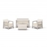 Set mobilier de terasa, aspect iuta, Keter Scandi, pentru gradina sau foisor, cu masuta depozitare, 1 canapea, 2 fotolii, 4 locuri, culoare bej, rezistent UV 