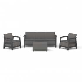 Set mobilier de terasa, aspect iuta, Keter Scandi, pentru gradina sau foisor, cu masuta...