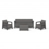 Set mobilier de terasa, aspect iuta, Keter Scandi, pentru gradina sau foisor, cu masuta depozitare, 1 canapea, 2 fotolii, 5 locuri, culoare grafit, rezistent UV 