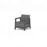 Set mobilier de terasa, aspect iuta, Keter Scandi, pentru gradina sau foisor, cu masuta depozitare, 1 canapea, 2 fotolii, 5 locuri, culoare grafit, rezistent UV 