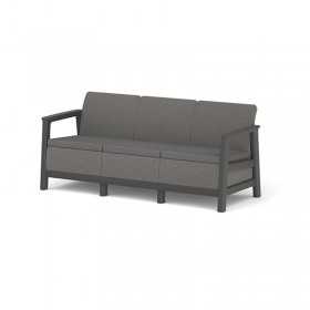 Set mobilier de terasa, aspect iuta, Keter Scandi, pentru gradina sau foisor, cu masuta depozitare, 1 canapea, 2 fotolii, 5 locuri, culoare grafit, rezistent UV
