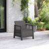 Set mobilier de terasa, aspect iuta, Keter Scandi, pentru gradina sau foisor, cu masuta depozitare, 1 canapea, 2 fotolii, 5 locuri, culoare grafit, rezistent UV 