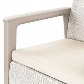 Set mobilier de terasa, aspect iuta, Keter Scandi, pentru gradina sau foisor, cu masuta depozitare, 1 canapea, 2 fotolii, 4 locuri, culoare bej, rezistent UV