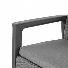 Set mobilier de terasa, aspect iuta, Keter Scandi, pentru gradina sau foisor, cu masuta depozitare, 1 canapea, 2 fotolii, 4 locuri, culoare grafit, rezistent UV