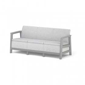 Set mobilier de terasa, aspect iuta, Keter Scandi, pentru gradina sau foisor, cu masuta depozitare, 1 canapea, 2 fotolii, 5 locuri, culoare gri, rezistent UV
