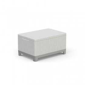 Set mobilier de terasa, aspect iuta, Keter Scandi, pentru gradina sau foisor, cu masuta depozitare, 1 canapea, 2 fotolii, 5 locuri, culoare gri, rezistent UV