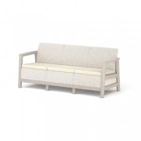 Set mobilier de terasa, aspect iuta, Keter Scandi, pentru gradina sau foisor, cu masuta depozitare, 1 canapea, 2 fotolii, 5 locuri, culoare bej, rezistent UV