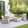 Set mobilier de terasa, aspect iuta, Keter Scandi, pentru gradina sau foisor, cu masuta depozitare, 1 canapea, 2 fotolii, 5 locuri, culoare bej, rezistent UV 