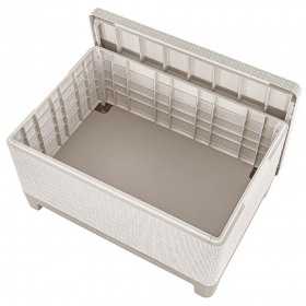 Set mobilier de terasa, aspect iuta, Keter Scandi, pentru gradina sau foisor, cu masuta depozitare, 1 canapea, 2 fotolii, 5 locuri, culoare bej, rezistent UV