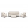 Set mobilier de terasa, aspect iuta, Keter Scandi, pentru gradina sau foisor, cu masuta depozitare, 1 canapea, 2 fotolii, 5 locuri, culoare bej, rezistent UV 