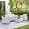 Set mobilier terasa, gradina, Keter Scandi, material polipropilena, imitatie iuta, culoare gri, cu masuta depozitare, 1 canapea, 2 fotolii, 5 locuri, cu perne, usor de asamblat 