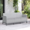 Set mobilier terasa, gradina, Keter Scandi, material polipropilena, imitatie iuta, culoare gri, cu masuta depozitare, 1 canapea, 2 fotolii, 5 locuri, cu perne, usor de asamblat 