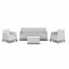 Set mobilier terasa, gradina, Keter Scandi, material polipropilena, imitatie iuta, culoare gri, cu masuta depozitare, 1 canapea, 2 fotolii, 5 locuri, cu perne, usor de asamblat 