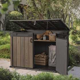 Dulap depozitare exterior, din compozit DecoCoat, pentru unelte si tomberoane, maro nuc, Keter Signature, 190 x 109 x 1325 cm, cu podea, 2 usi, 2020 L, rezistent la intemperii