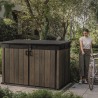 Dulap depozitare exterior, din compozit DecoCoat, pentru unelte si tomberoane, maro nuc, Keter Signature, 190 x 109 x 1325 cm, cu podea, 2 usi, 2020 L, rezistent la intemperii