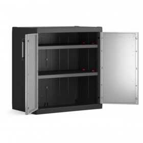 Dulap garaj depozitare unelte negru/gri 2 rafturi Keter Detroit XL Base 89x54x93 cm, inchidere optionala