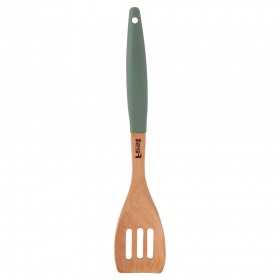 Spatula din lemn de fag cu perforatii si maner din plastic Fest Green