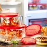 Set 3 caserole rotunde rosu Bormioli Gelo 345 ml, 740 ml, 1250 ml 