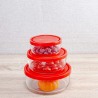 Set 3 caserole rotunde rosu Bormioli Gelo 345 ml, 740 ml, 1250 ml 