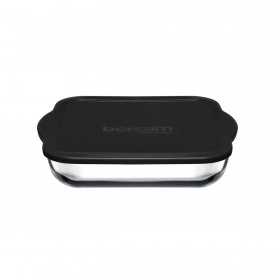Vas rectangular din sticla termorezistenta cu capac plastic negru Pasabahce Borcam Bake&Keep 3200 ml