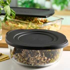 Vas rotund din sticla termorezistenta cu capac plastic negru Pasabahce Borcam 840 ml
